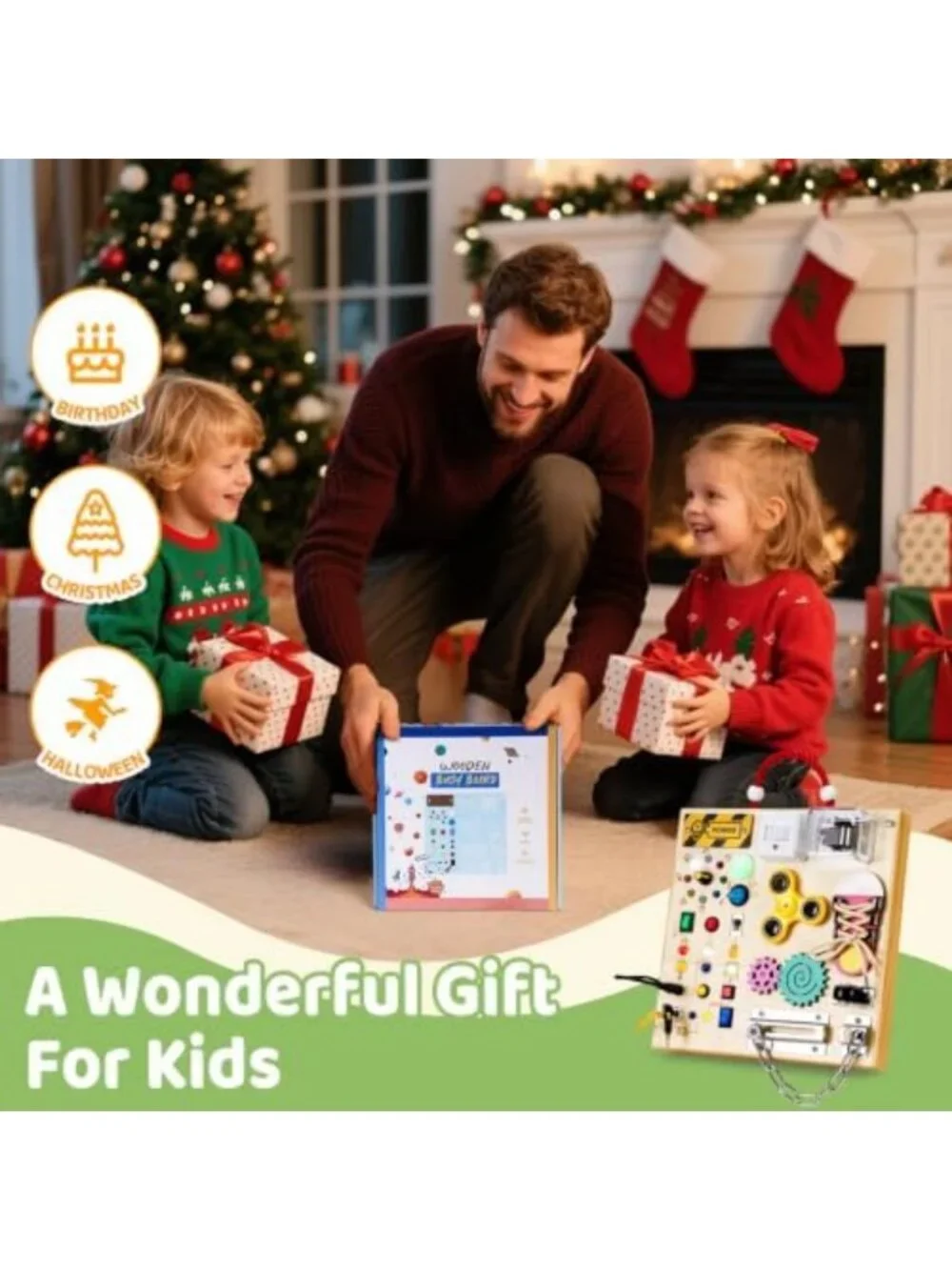 Montessori Busy Board for Toddlers - Sensory Fidget Toy with Lights & Music